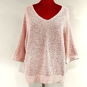 Chico’s pullover sweater chunky peachy pink cotton blend yarn casual chic size L